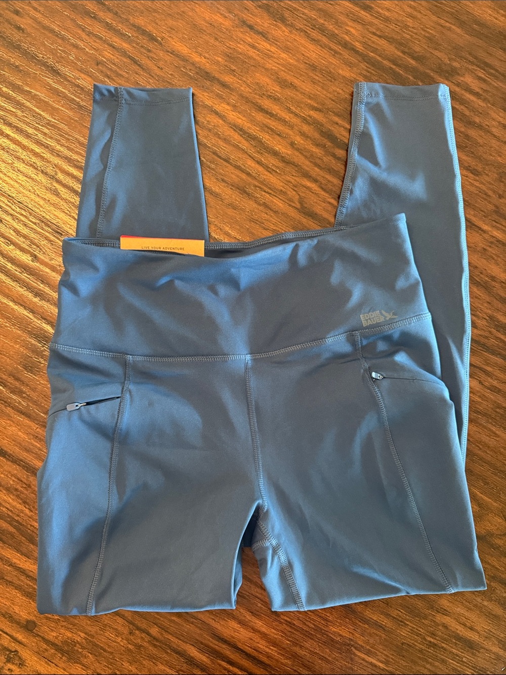 Eddie Bauer Slate Blue Performance Leggings with Zip Pockets